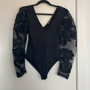 Zara Black Lace Puff Sleeve Bodysuit